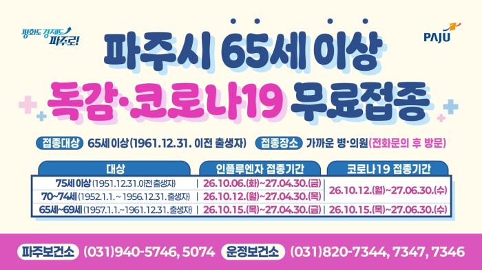 파주시, 코로나19 예방접종 10월 12일부터 시작